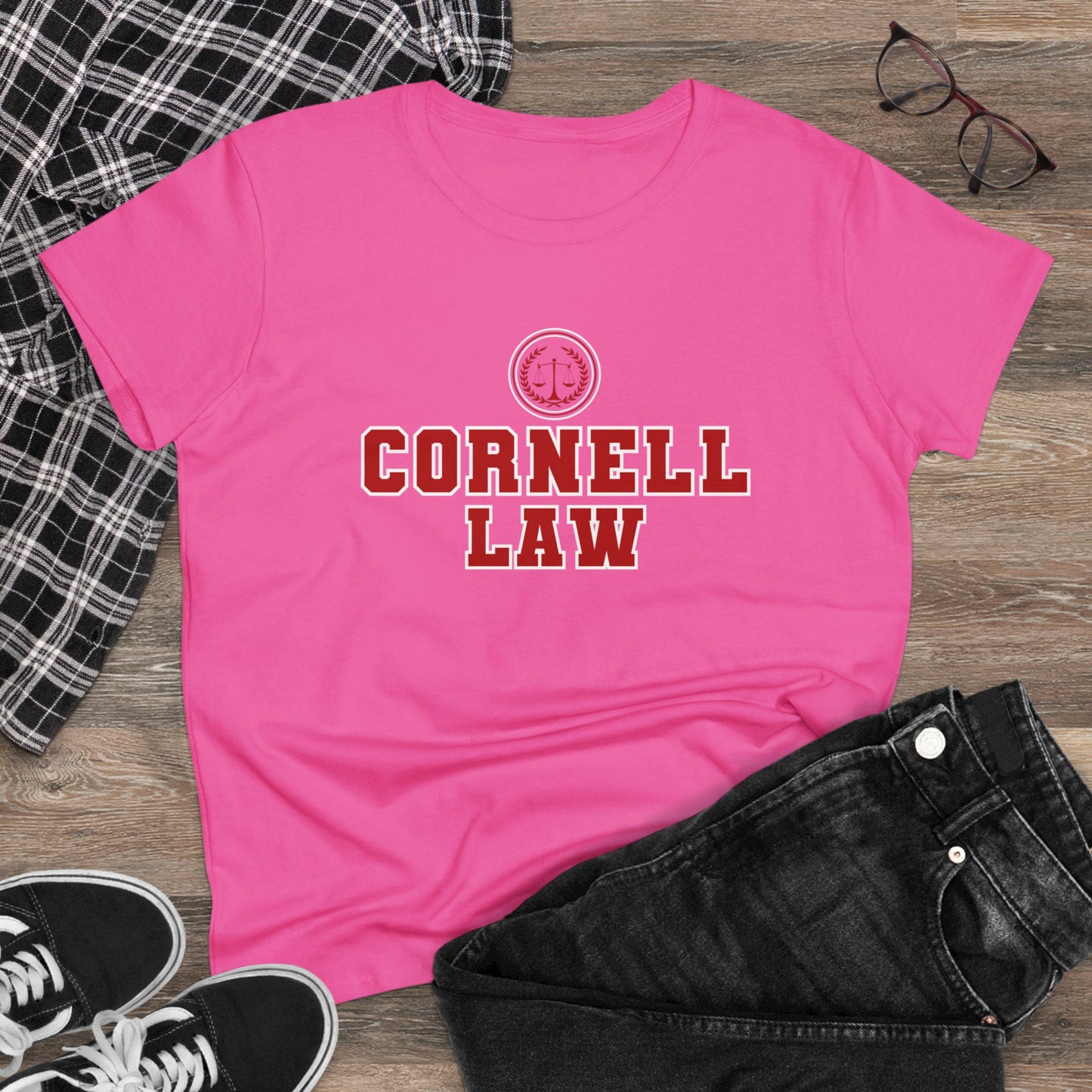 Cornell Law T-Shirt, Attorney, Lawyer, Law School, University, Bar Exam,Cornell University Law School- Adult, Semi-fitted, Smaller Size Image, T-shirt