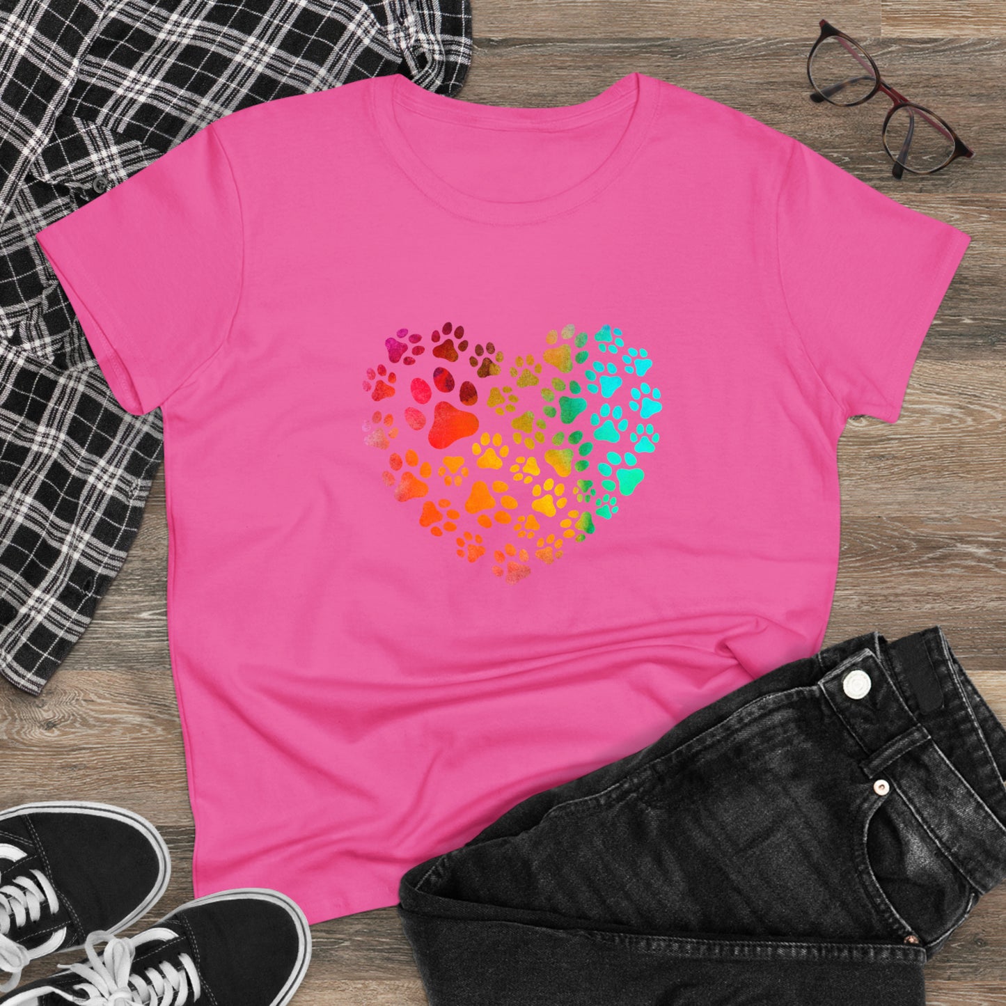 Art, Colorful, Love, Dog Paw- Adult, Semi-fitted, T-shirt