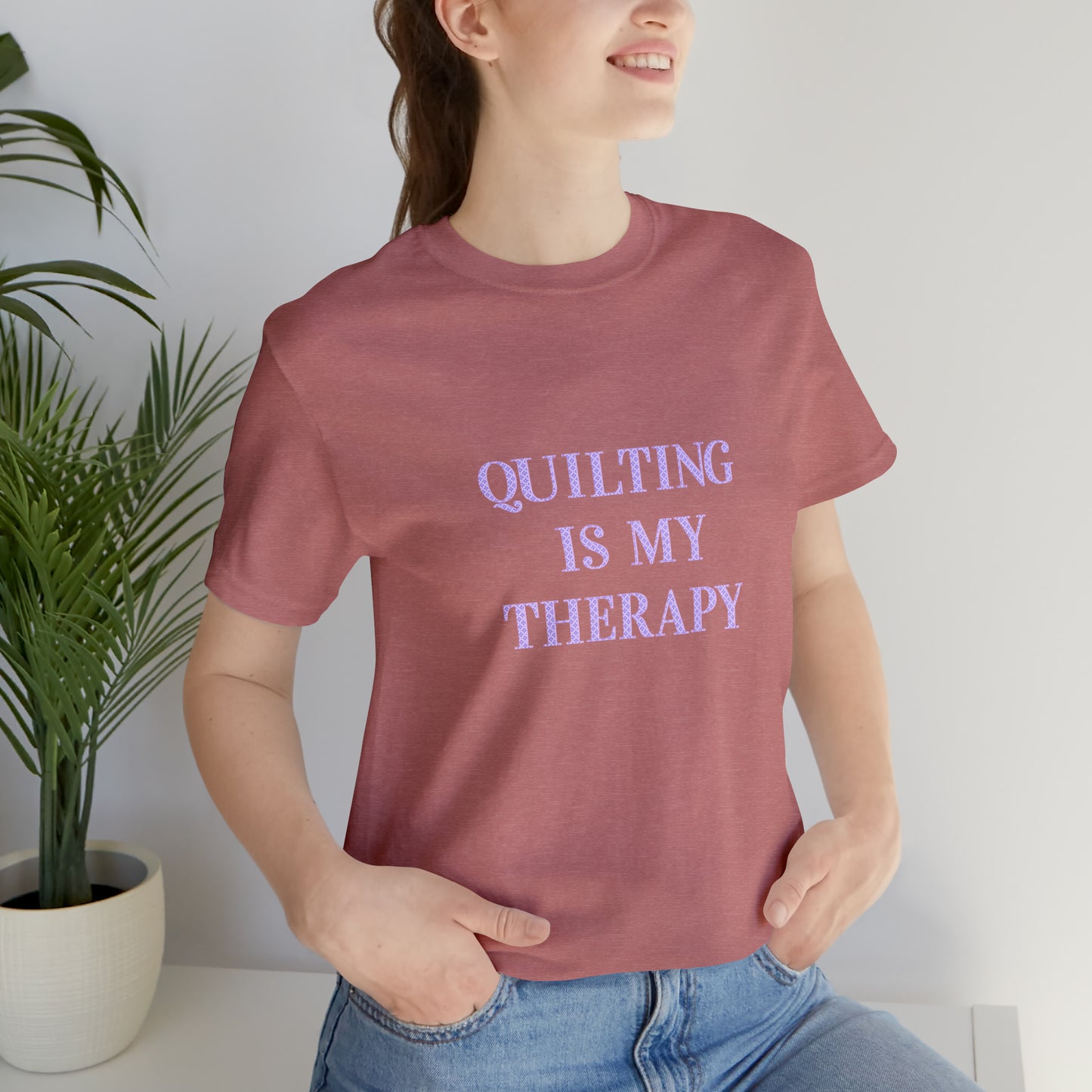 Hobby, Quilting Is My Therapy- Adult, Regular Fit, Soft Cotton, Smaller Size Image, T-shirt