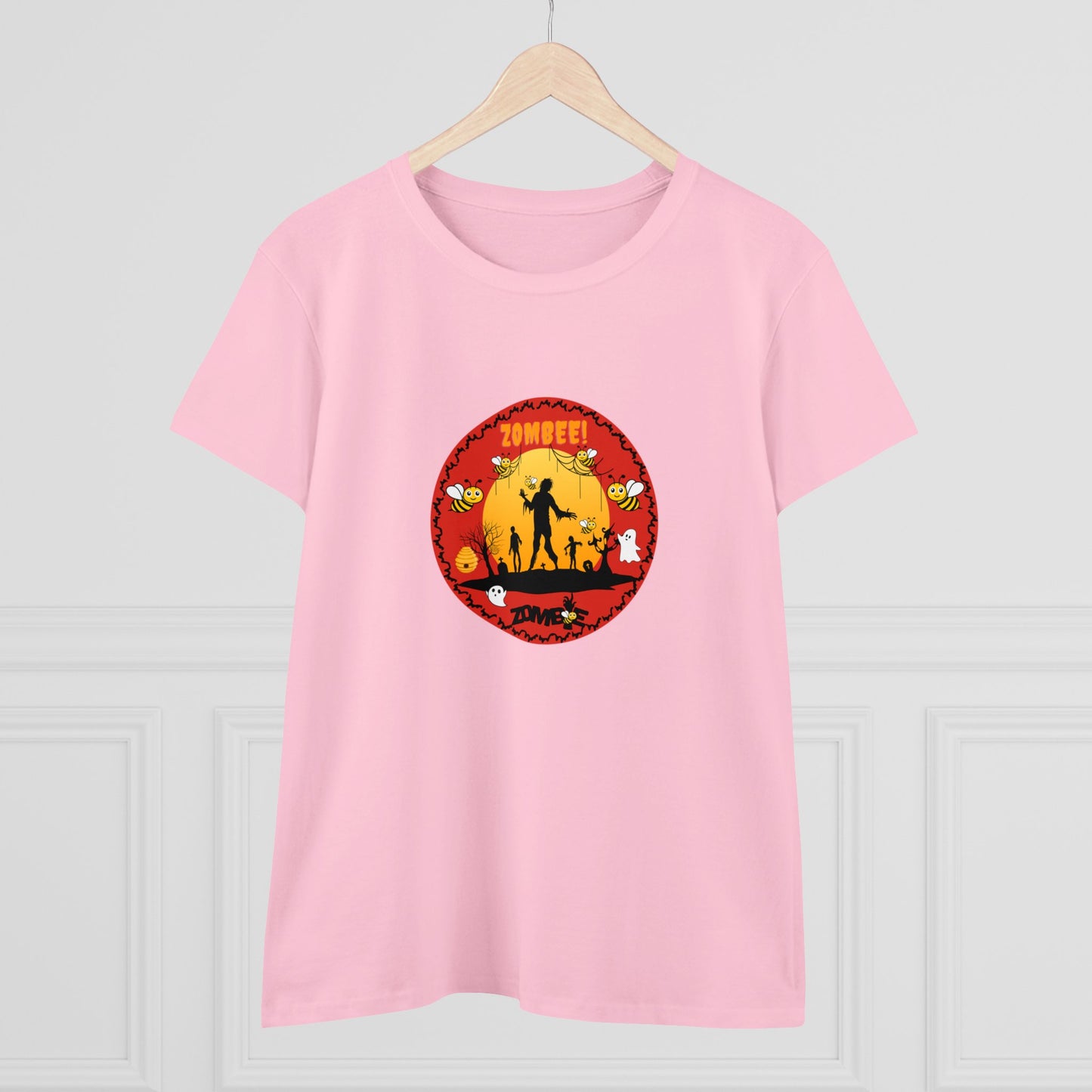 Animals, Bugs, Bee, ZOMBEE, Funny, Holiday, Halloween- Adult, Semi-fitted, Smaller Size Image, T-shirt