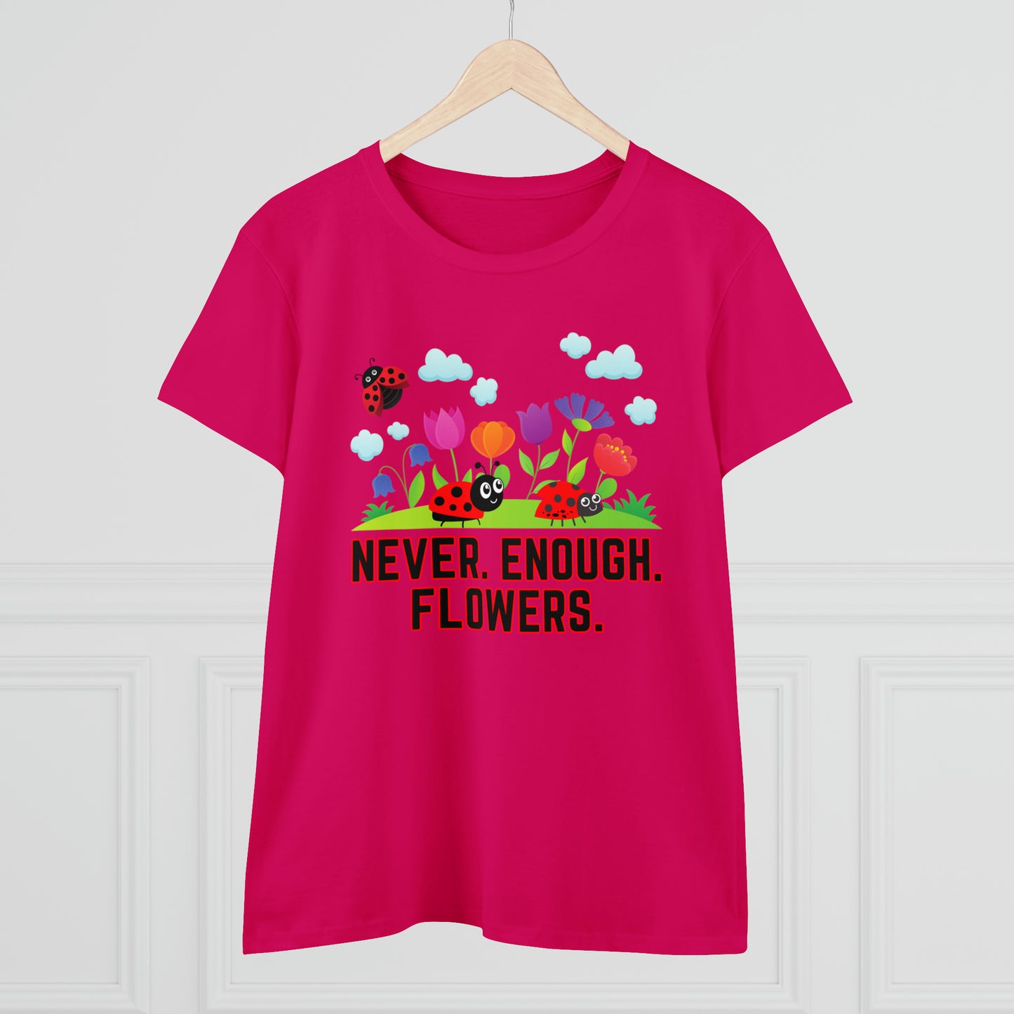 Nature, Plants, Never Enough Flowers Ladybug Bug- Adult, Semi-fitted, T-shirts