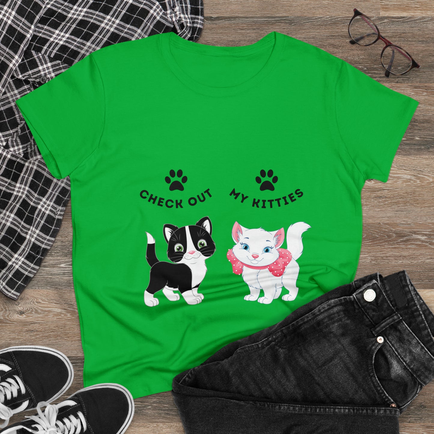 Kitty Cat T-Shirt / Check Out My Kitties Semi-Fitted Shirt / Unisex Jersey Short Sleeve Tee / Humorous Pet Clothes