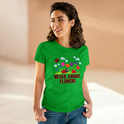 Nature, Plants, Never Enough Flowers Ladybug Bug- Adult, Semi-fitted, T-shirts