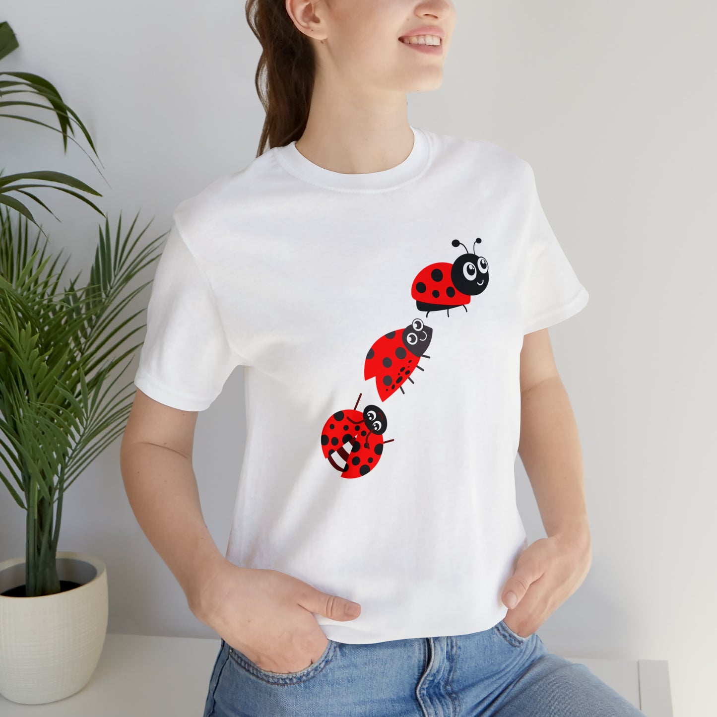 Ladybug Crossing Bug, Flowers, Plants- Adult, Regular Fit, Soft Cotton, T-shirt