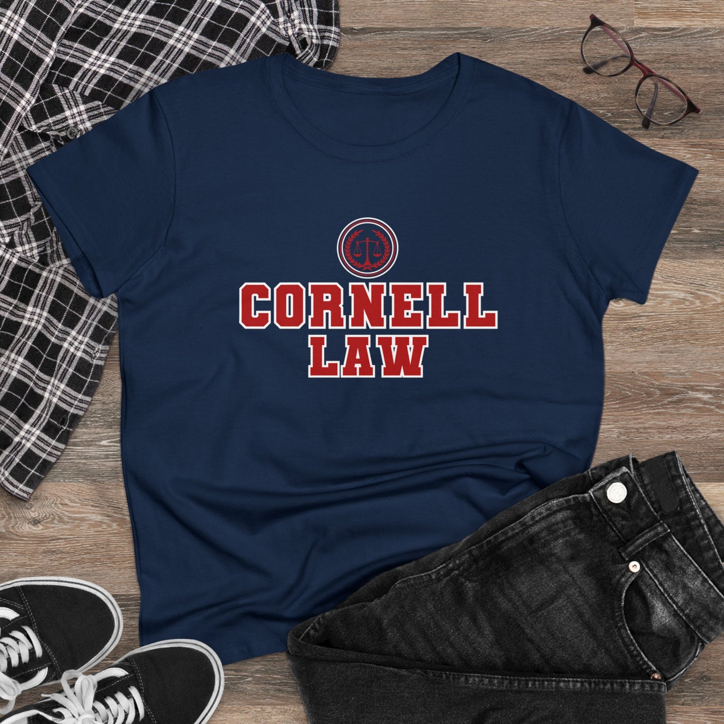 Cornell Law T-Shirt, Attorney, Lawyer, Law School, University, Bar Exam,Cornell University Law School- Adult, Semi-fitted, Smaller Size Image, T-shirt