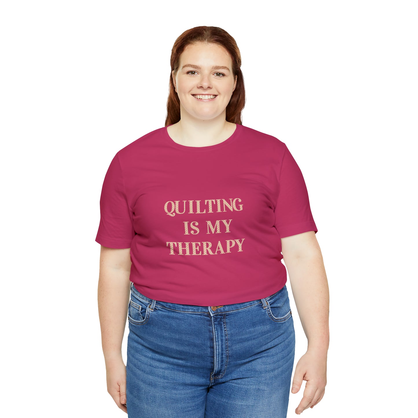 Hobby, Quilting Is My Therapy- Adult, Regular Fit, Soft Cotton, Smaller Size Image, T-shirt