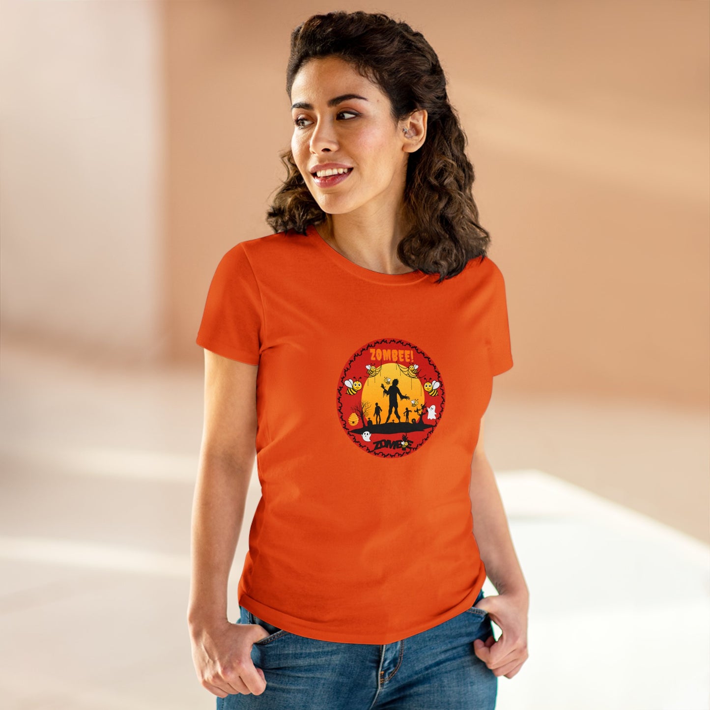 Animals, Bugs, Bee, ZOMBEE, Funny, Holiday, Halloween- Adult, Semi-fitted, Smaller Size Image, T-shirt