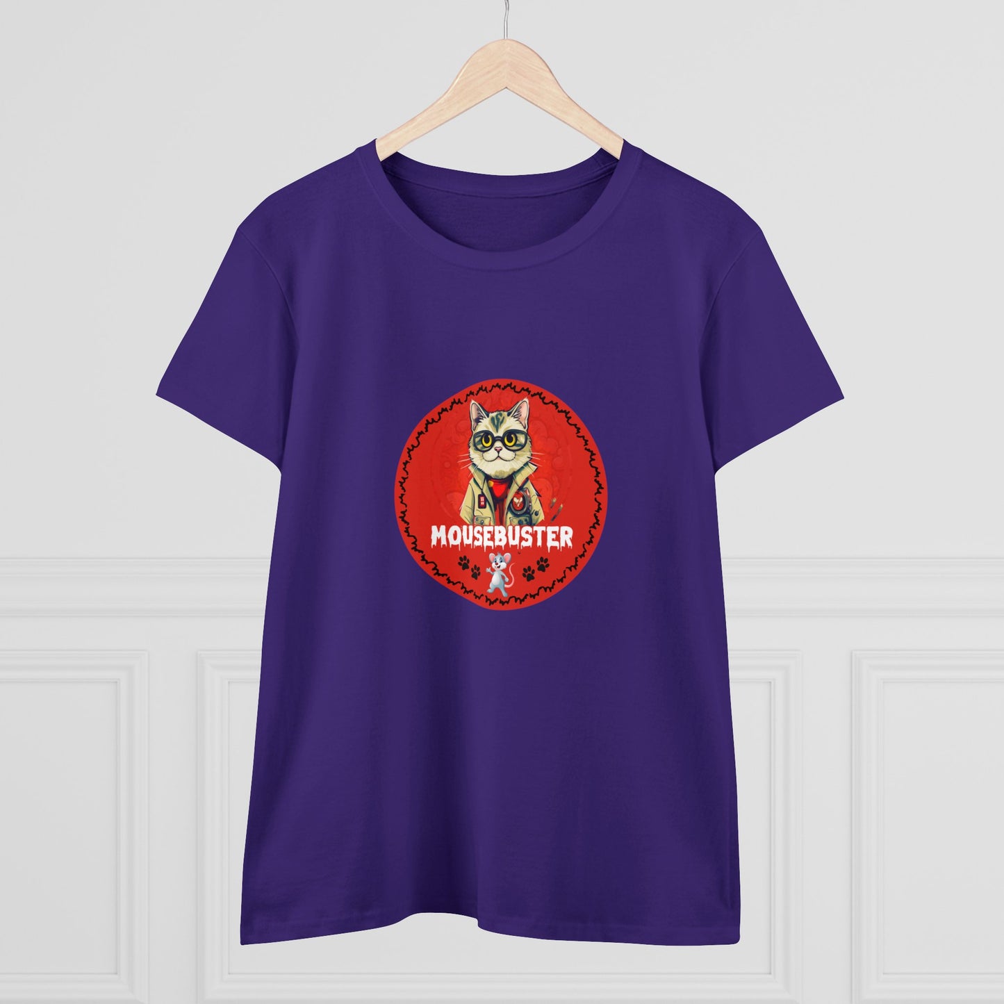 Animals, Cats, Mouse, Mousebuster, Funny, Holiday, Halloween- Adult, Semi-fitted, Smaller Size Image, T-shirt