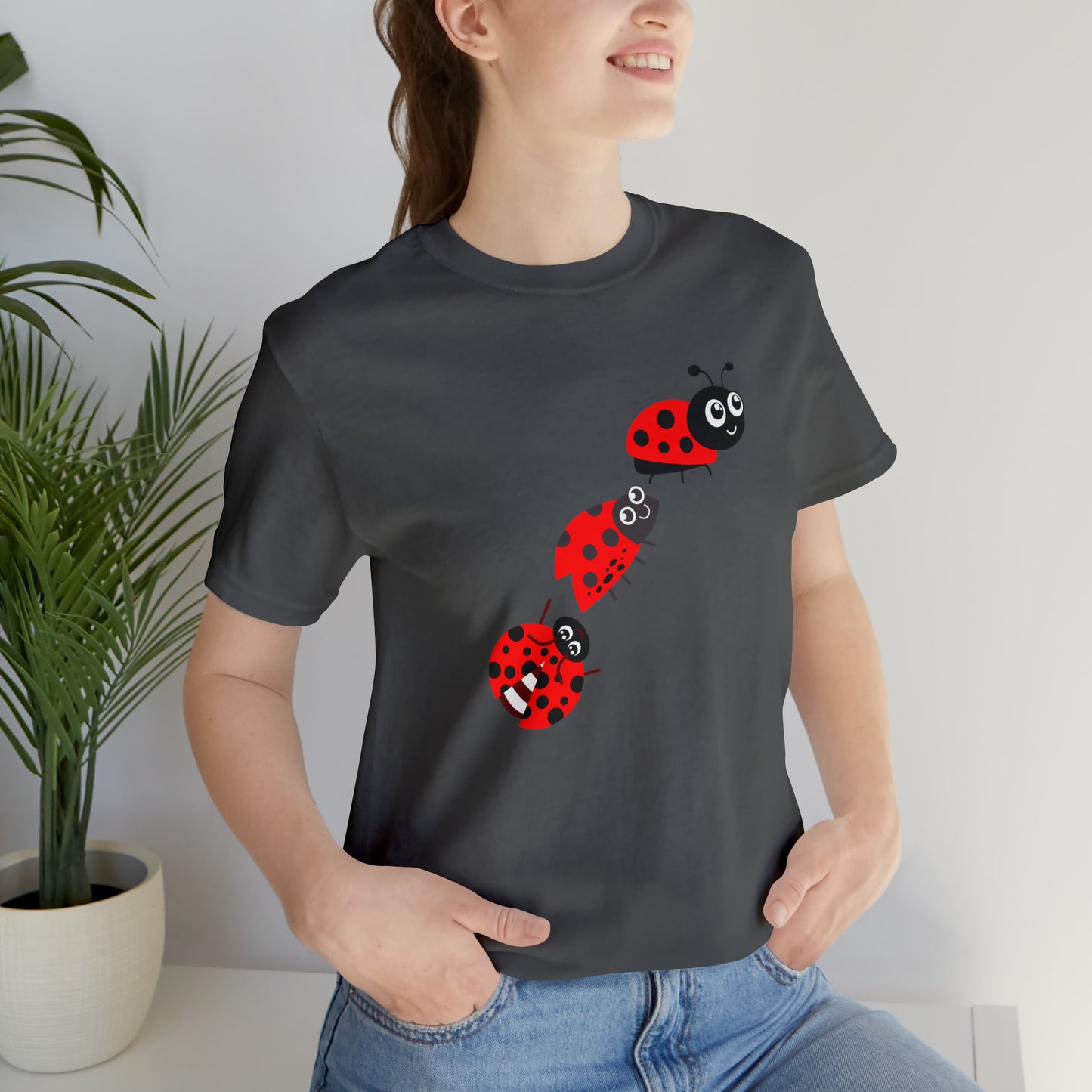 Ladybug Crossing Bug, Flowers, Plants- Adult, Regular Fit, Soft Cotton, T-shirt