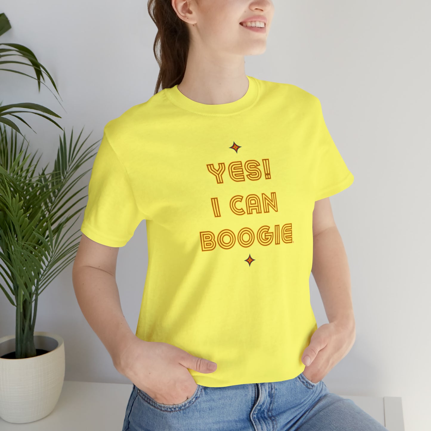Dance, I Can Boogie, Retro Disco Dance, Words- Adult, Regular Fit, Soft Cotton, Smaller Size Image, T-shirt