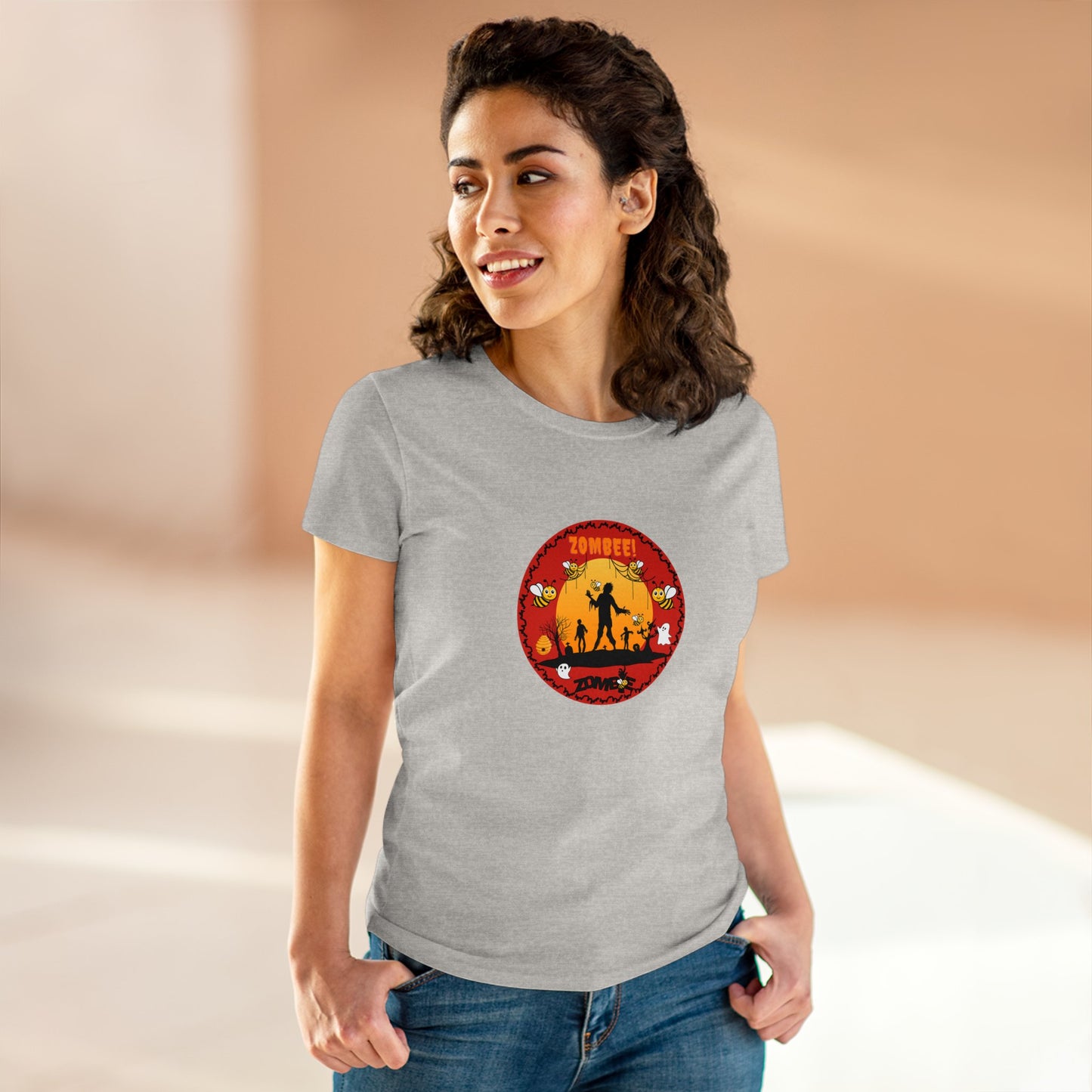 Animals, Bugs, Bee, ZOMBEE, Funny, Holiday, Halloween- Adult, Semi-fitted, Smaller Size Image, T-shirt