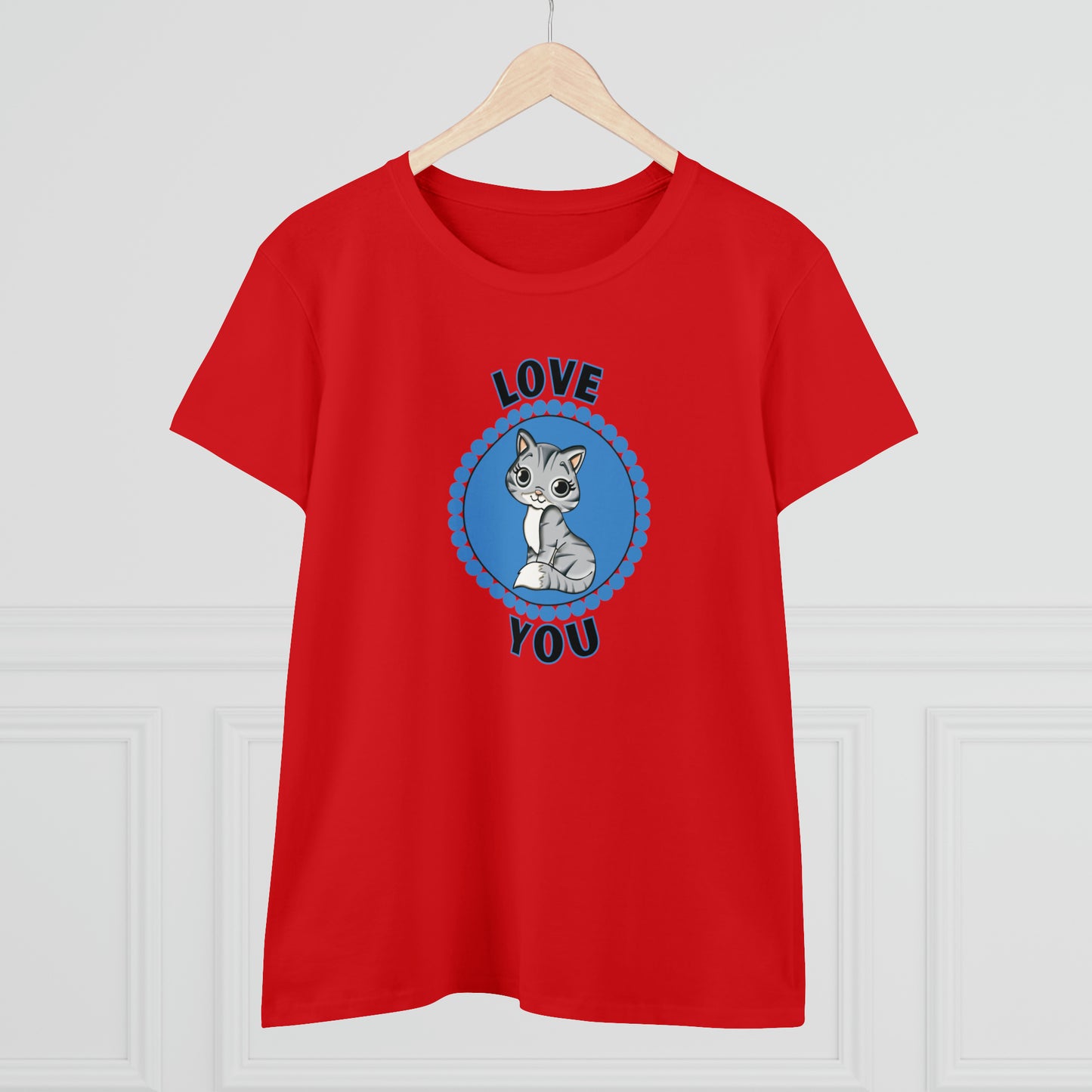 Cat, Love You, Animals- Adult, Semi-fitted T-shirt