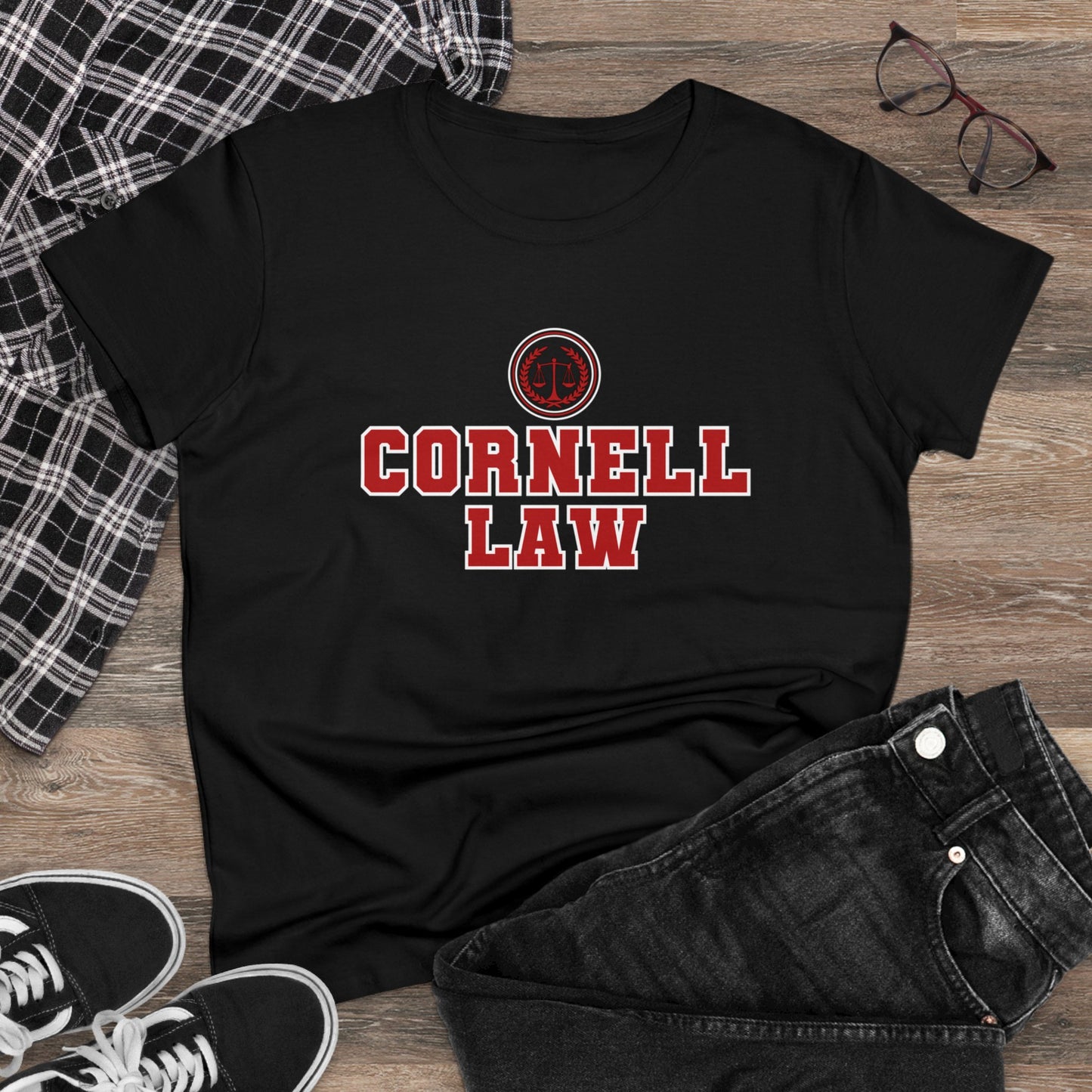 Cornell Law T-Shirt, Attorney, Lawyer, Law School, University, Bar Exam,Cornell University Law School- Adult, Semi-fitted, Smaller Size Image, T-shirt