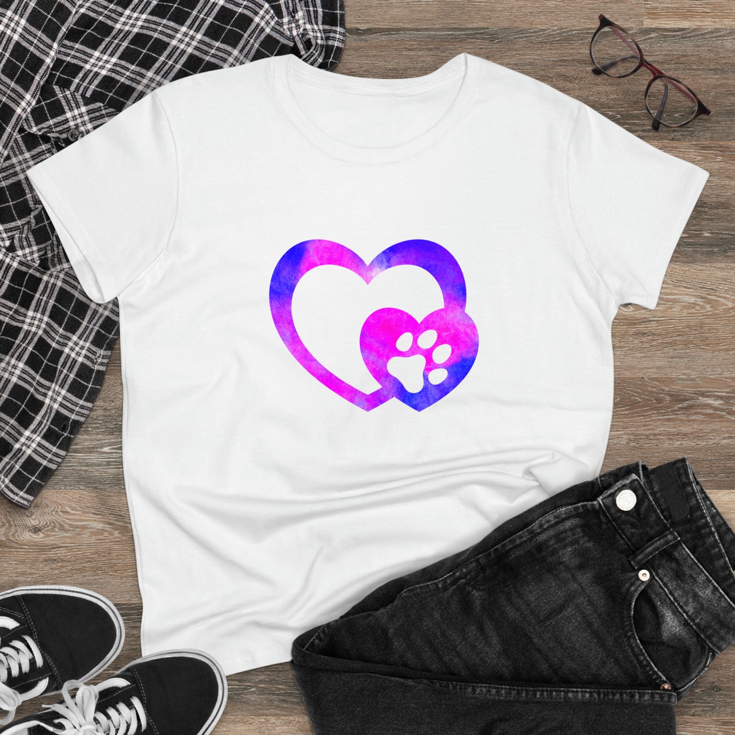 Art, Colorful, Love, Dog Paw- Adult, Semi-fitted, T-shirt