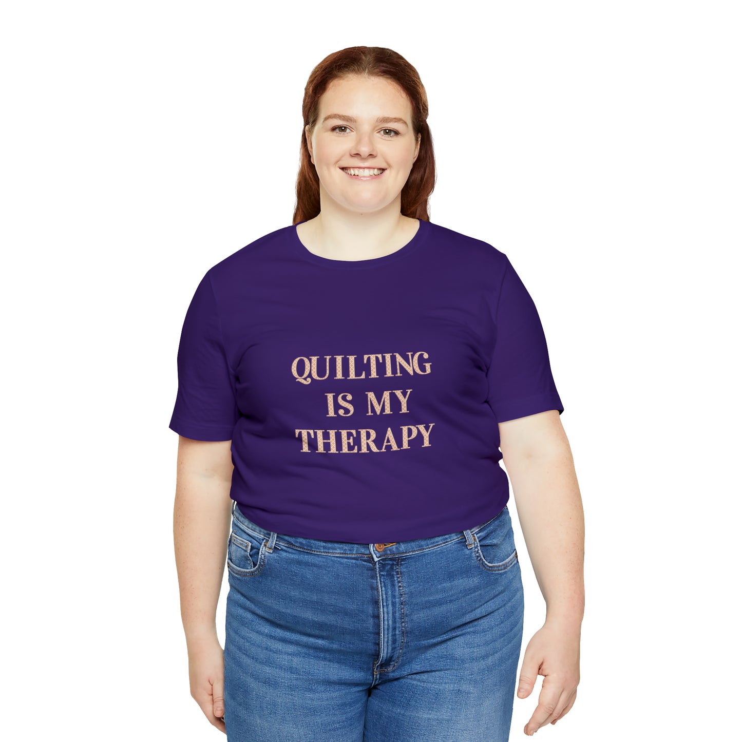 Hobby, Quilting Is My Therapy- Adult, Regular Fit, Soft Cotton, Smaller Size Image, T-shirt