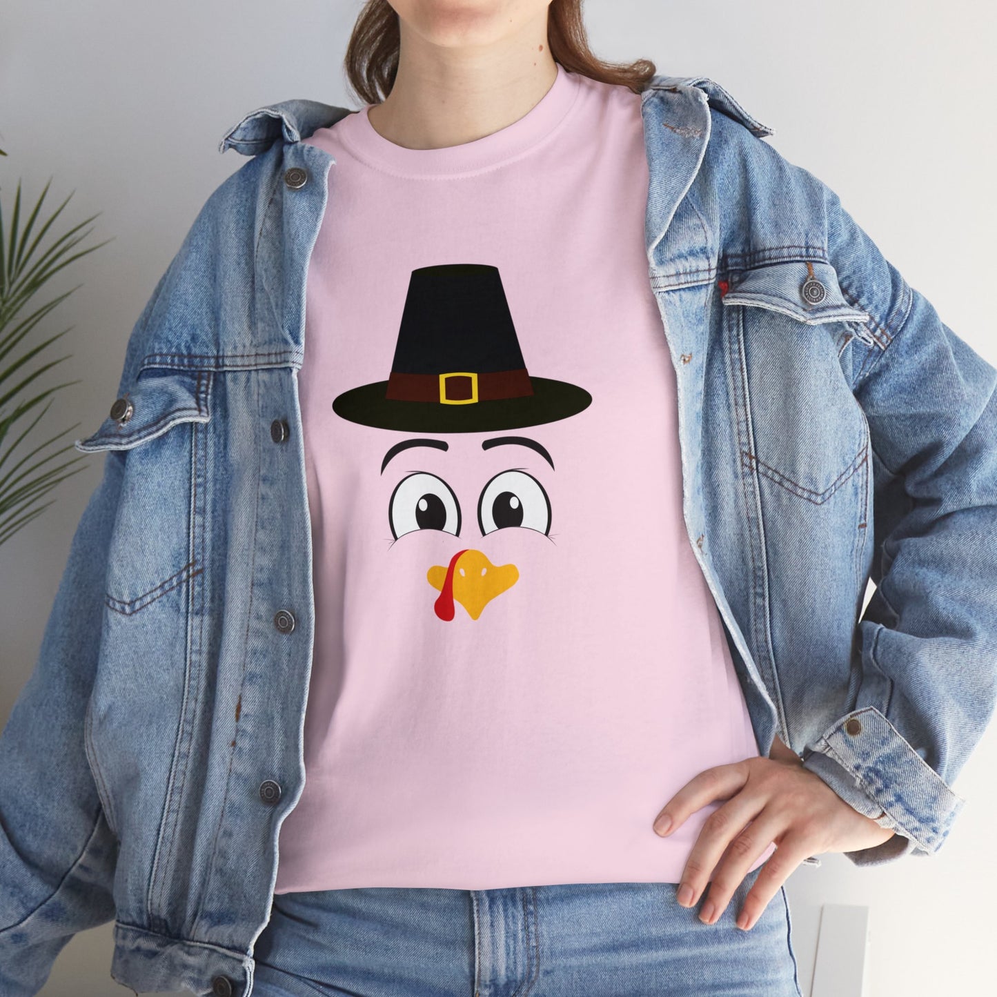 Thanksgiving Funny, Cute Turkey Face, Holiday Hat T-shirt-Unisex Heavy Cotton Tee