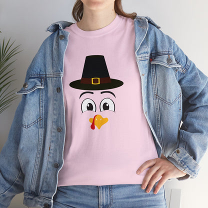 Thanksgiving Funny, Cute Turkey Face, Holiday Hat T-shirt-Unisex Heavy Cotton Tee