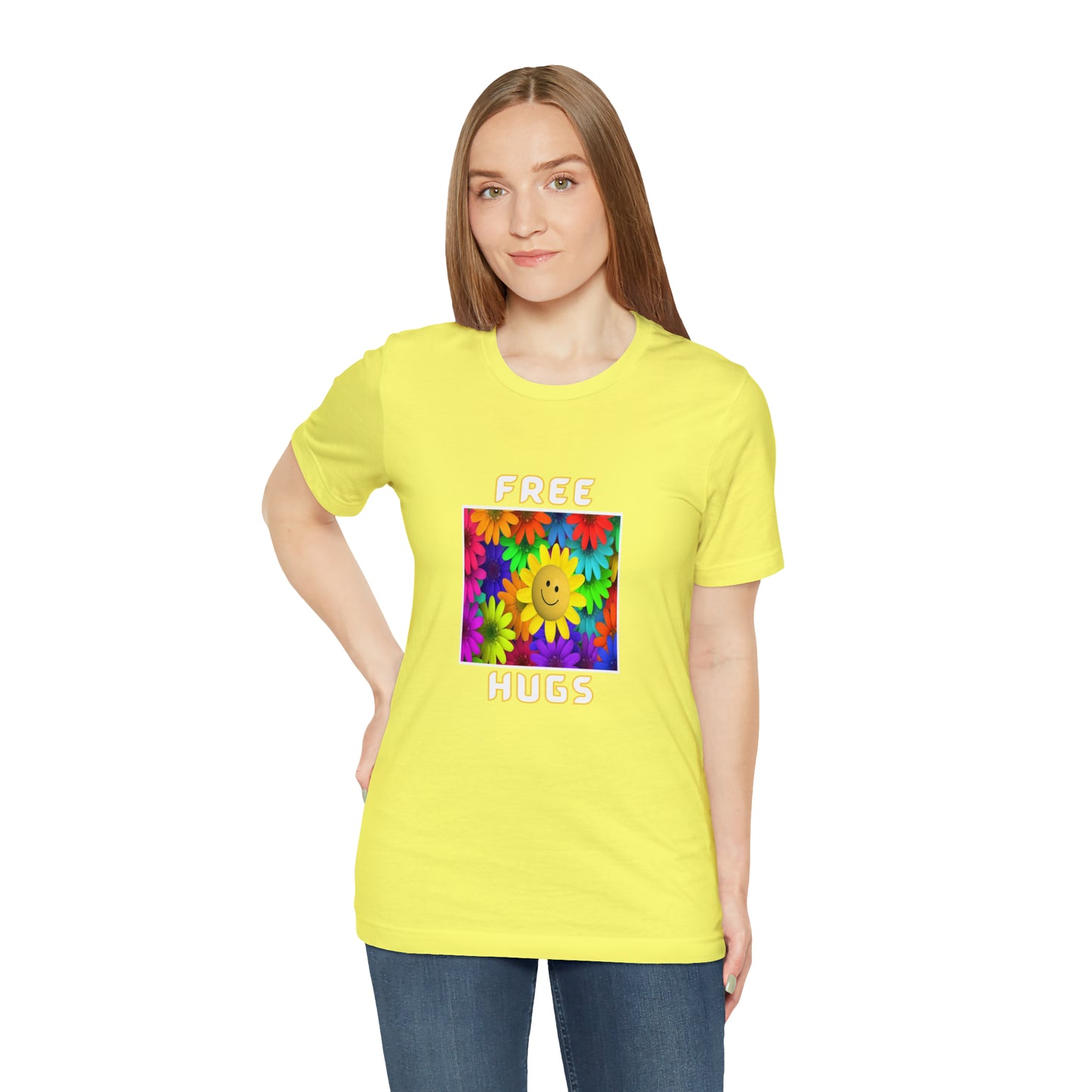 Positive, Art, Colorful, Nature, Flowers, Free Hugs- Adult, Regular Fit, Soft Cotton,  T-shirt
