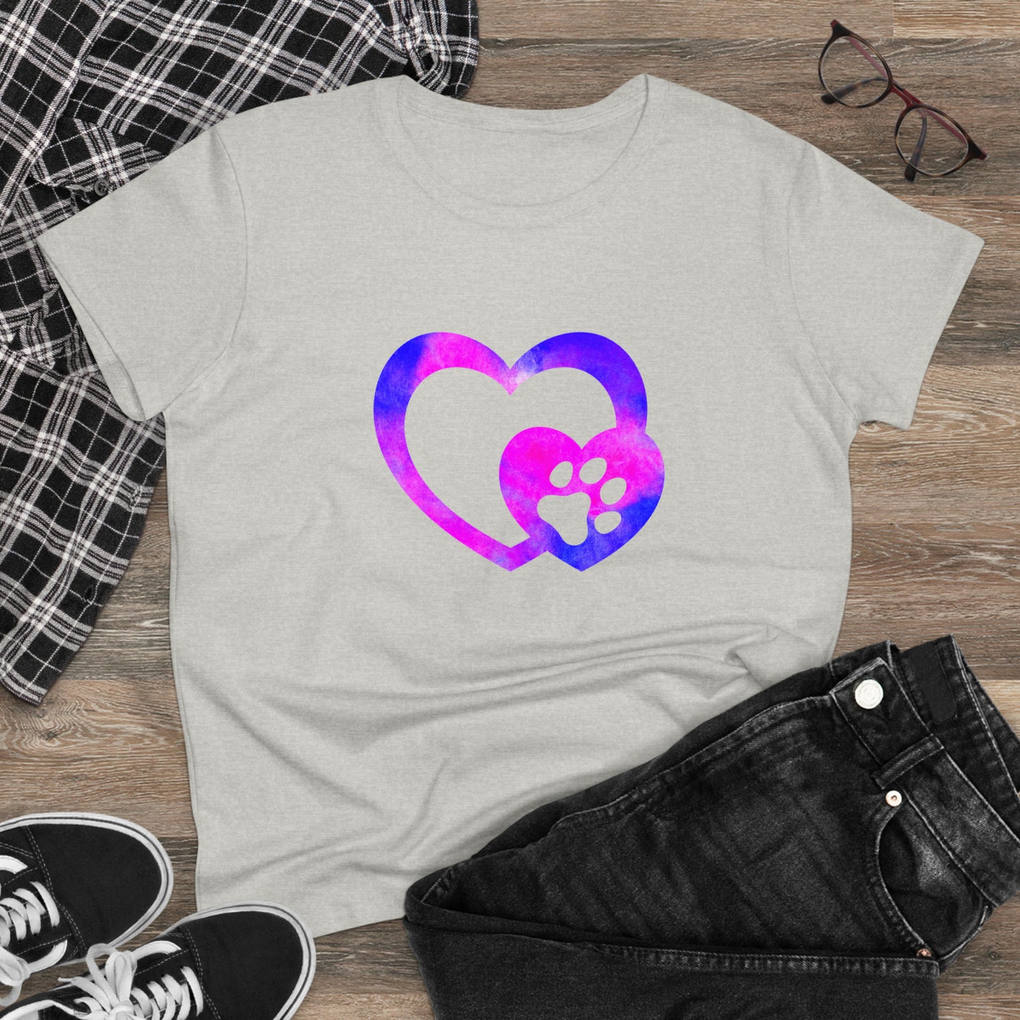 Art, Colorful, Love, Dog Paw- Adult, Semi-fitted, T-shirt