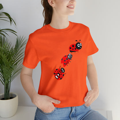 Ladybug Crossing Bug, Flowers, Plants- Adult, Regular Fit, Soft Cotton, T-shirt