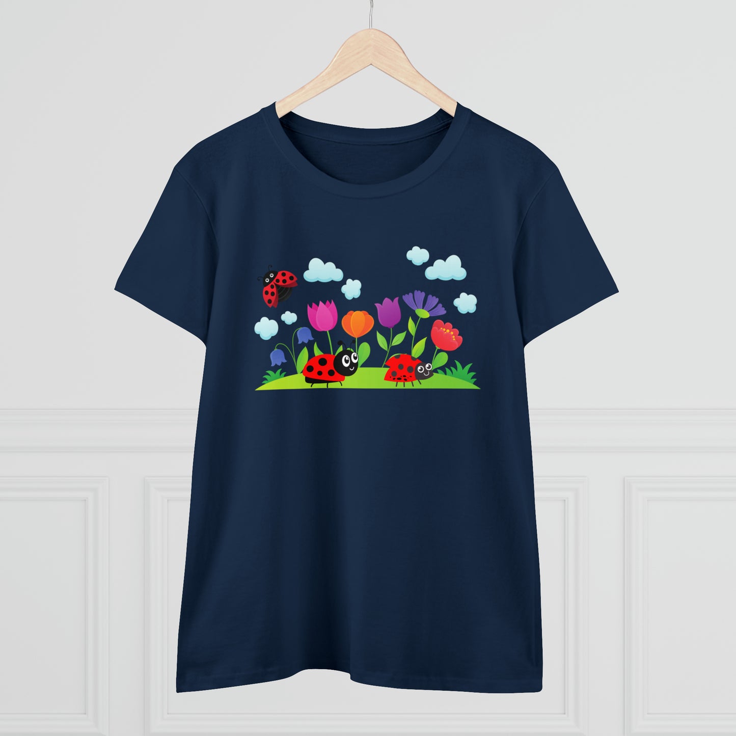 Nature, Flowers, Garden, Ladybug, Bugs-  Adult, Semi-fitted, T-shirt
