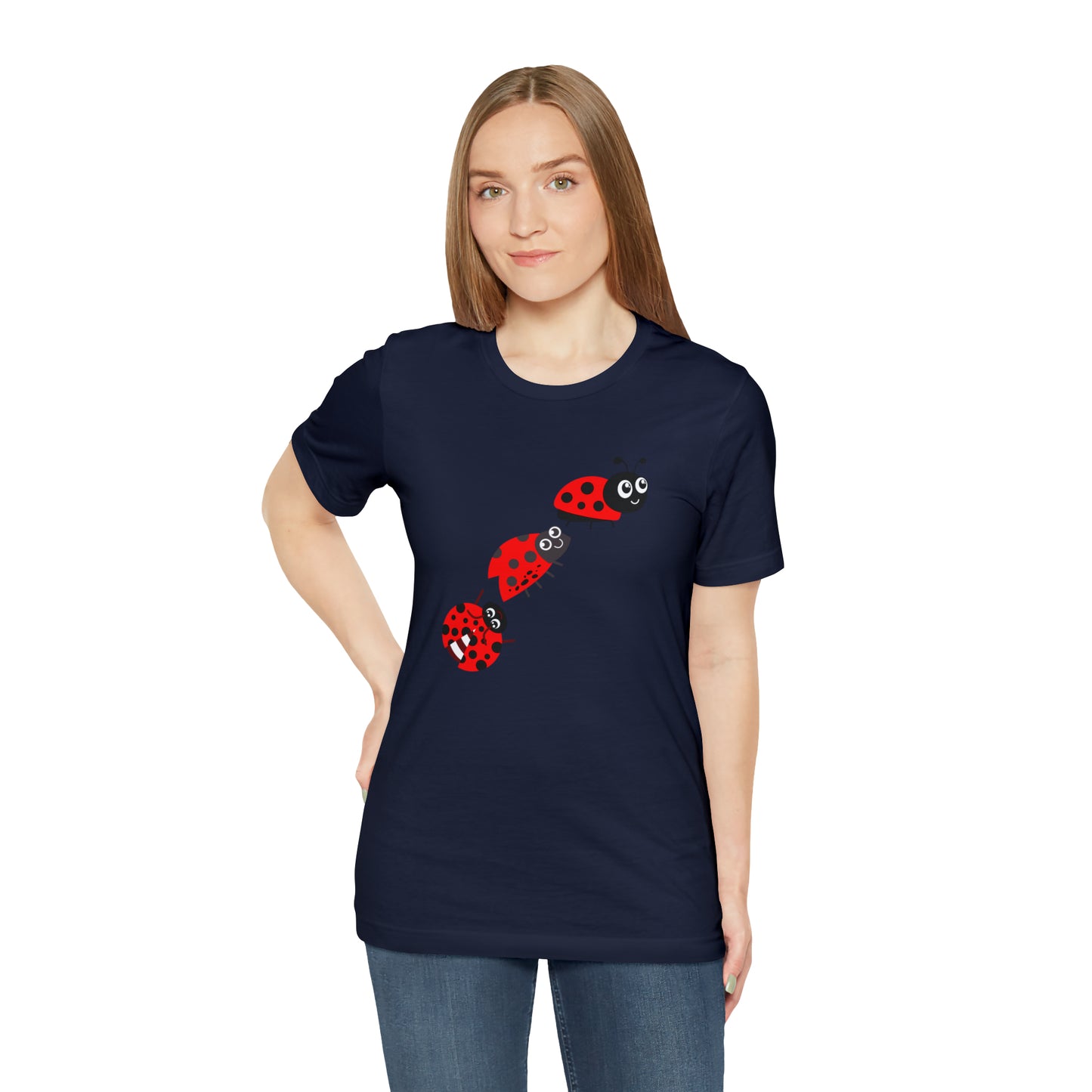 Ladybug Crossing Bug, Flowers, Plants- Adult, Regular Fit, Soft Cotton, T-shirt