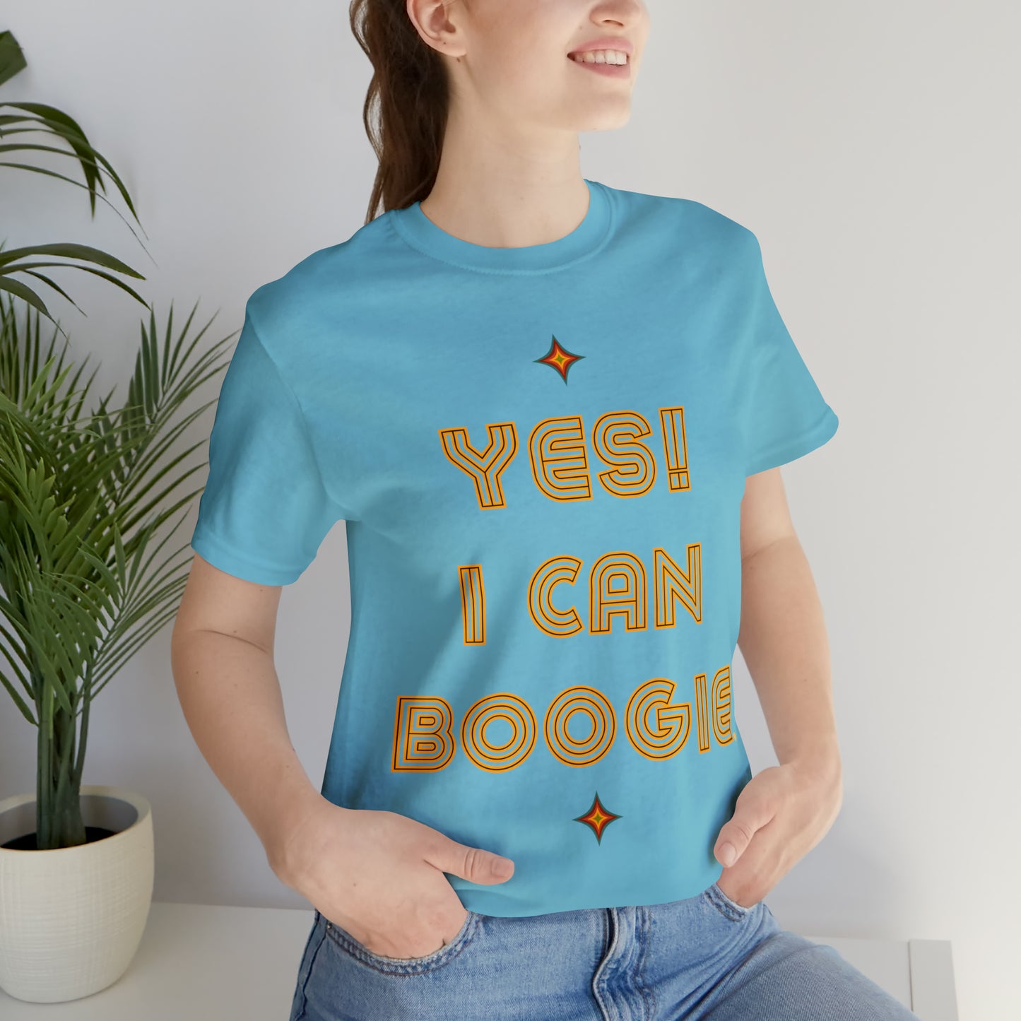 Dance, I Can Boogie, Retro Disco Dance, Words- Adult, Regular Fit, Soft Cotton, Full Size Image, T-shirt