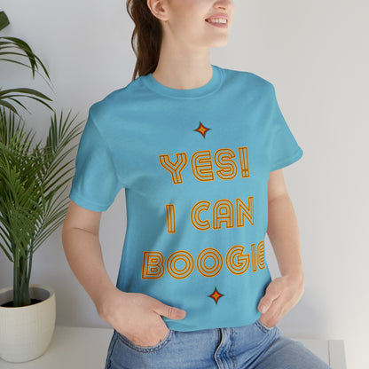 Dance, I Can Boogie, Retro Disco Dance, Words- Adult, Regular Fit, Soft Cotton, Full Size Image, T-shirt