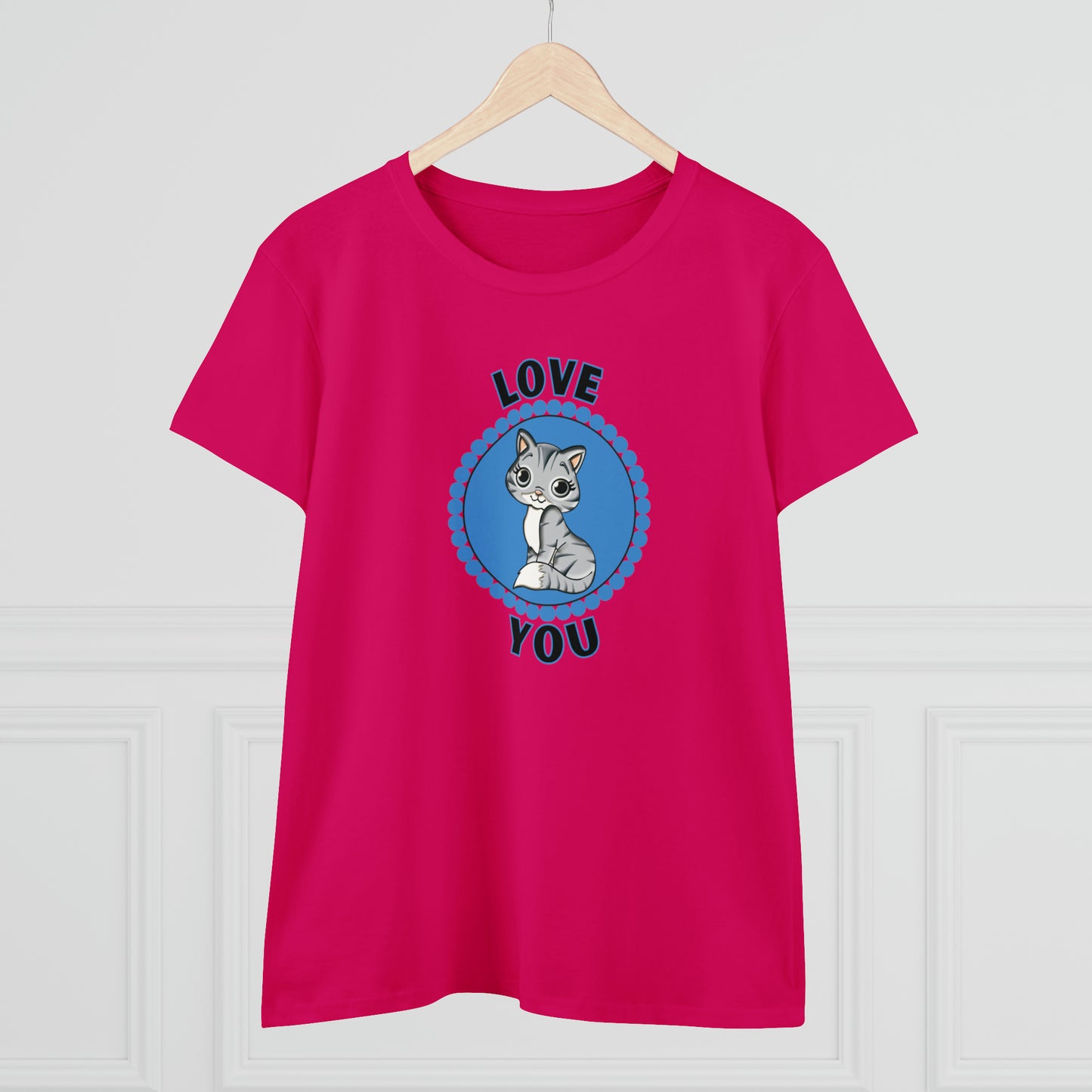 Cat, Love You, Animals- Adult, Semi-fitted T-shirt