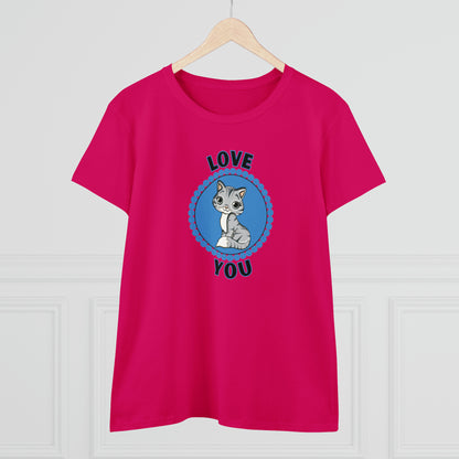 Cat, Love You, Animals- Adult, Semi-fitted T-shirt