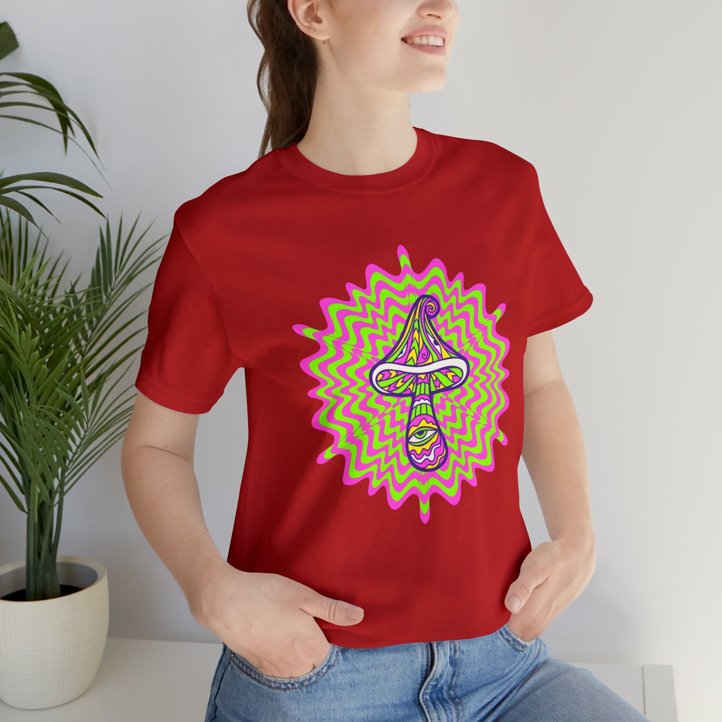 Colorful, Retro Mushrooms T-shirt- Adult, Regular Fit, Soft Cotton, T-shirt