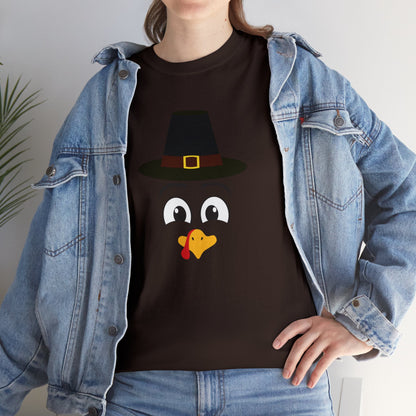 Thanksgiving Funny, Cute Turkey Face, Holiday Hat T-shirt-Unisex Heavy Cotton Tee