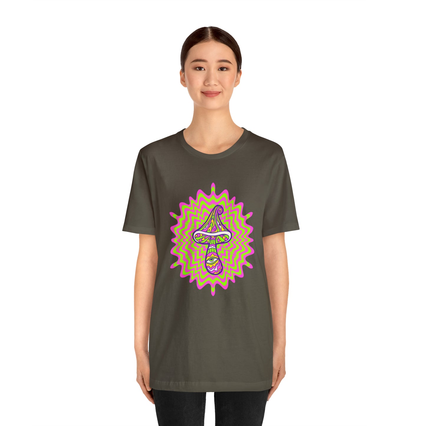 Colorful, Retro Mushrooms T-shirt- Adult, Regular Fit, Soft Cotton, T-shirt
