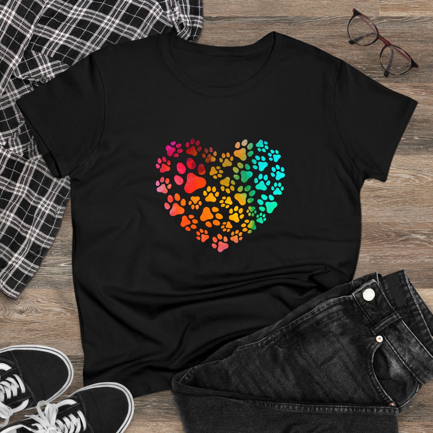 Art, Colorful, Love, Dog Paw- Adult, Semi-fitted, T-shirt