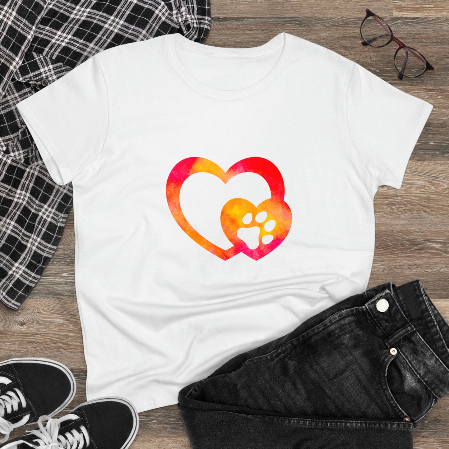 Art, Colorful, Love, Dog Paw- Adult, Semi-fitted, T-shirt