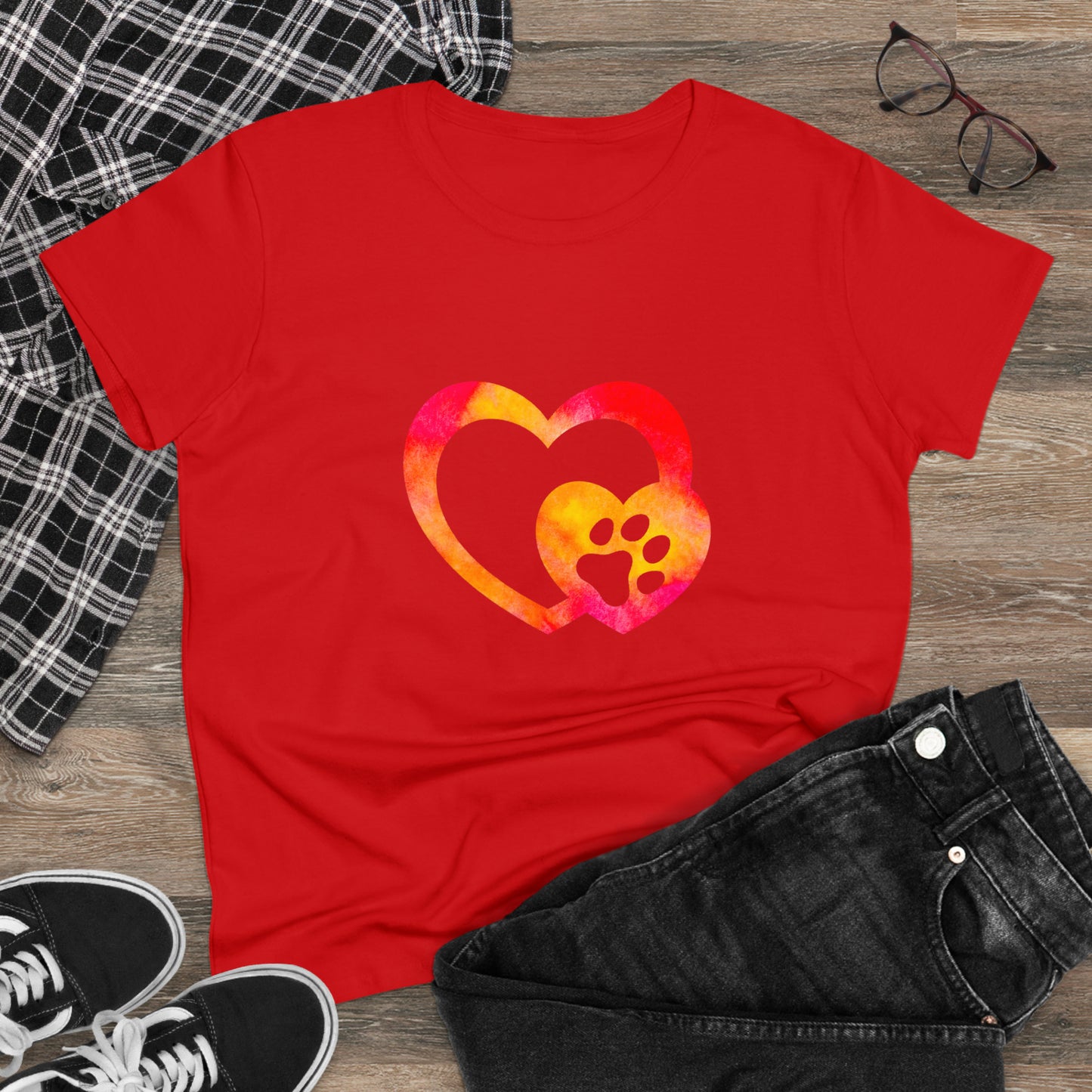 Art, Colorful, Love, Dog Paw- Adult, Semi-fitted, T-shirt
