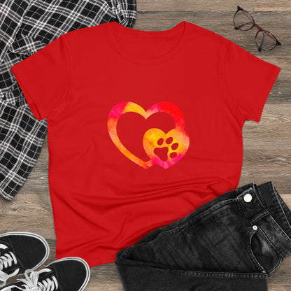 Art, Colorful, Love, Dog Paw- Adult, Semi-fitted, T-shirt