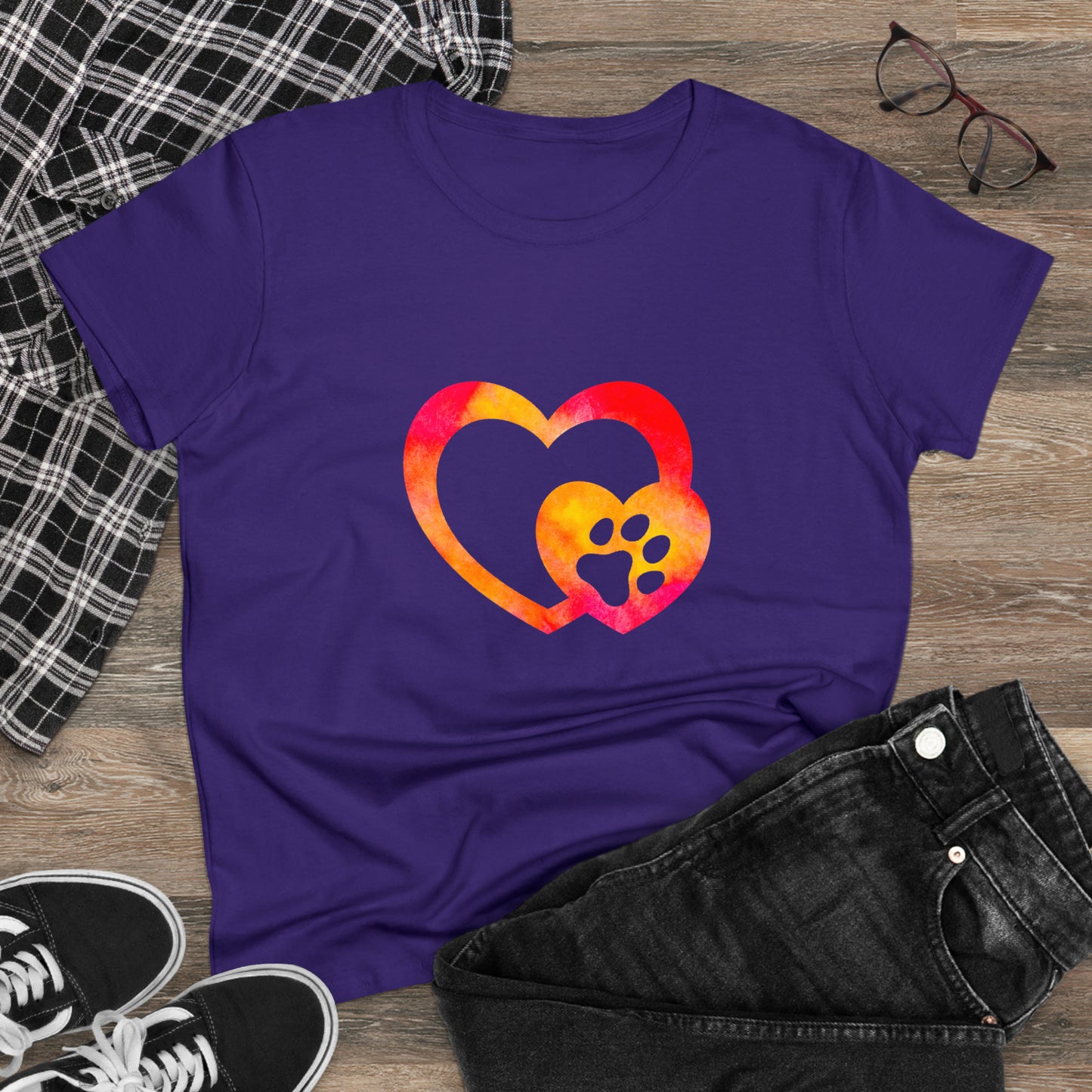 Art, Colorful, Love, Dog Paw- Adult, Semi-fitted, T-shirt