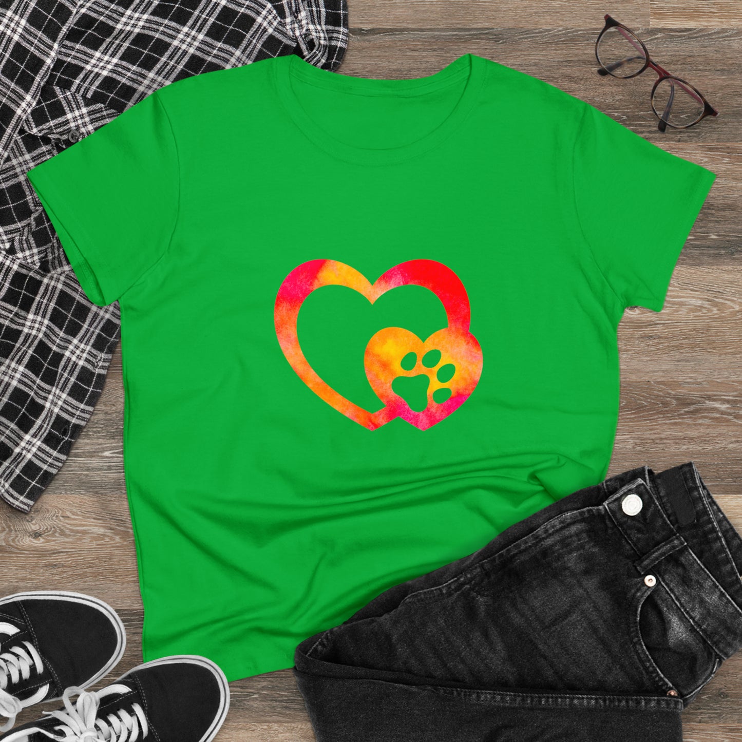 Art, Colorful, Love, Dog Paw- Adult, Semi-fitted, T-shirt