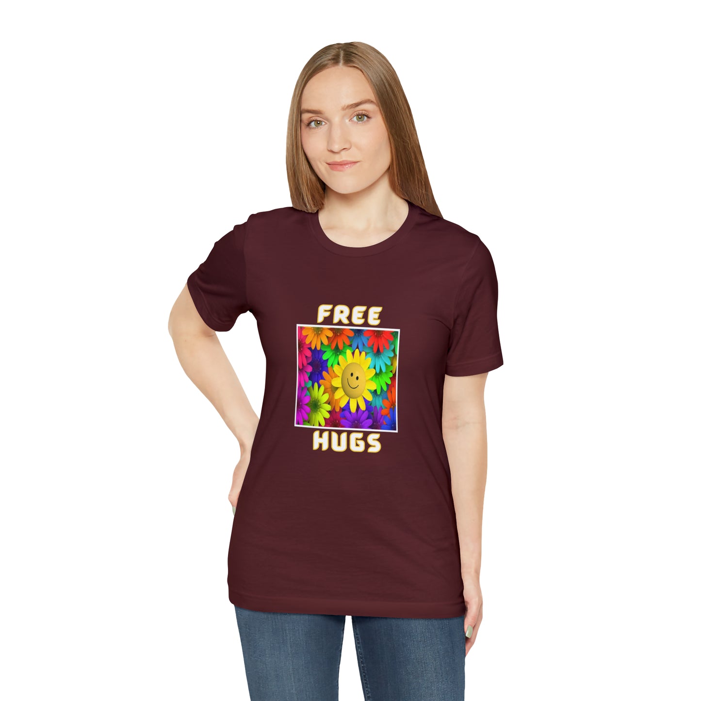 Positive, Art, Colorful, Nature, Flowers, Free Hugs- Adult, Regular Fit, Soft Cotton,  T-shirt