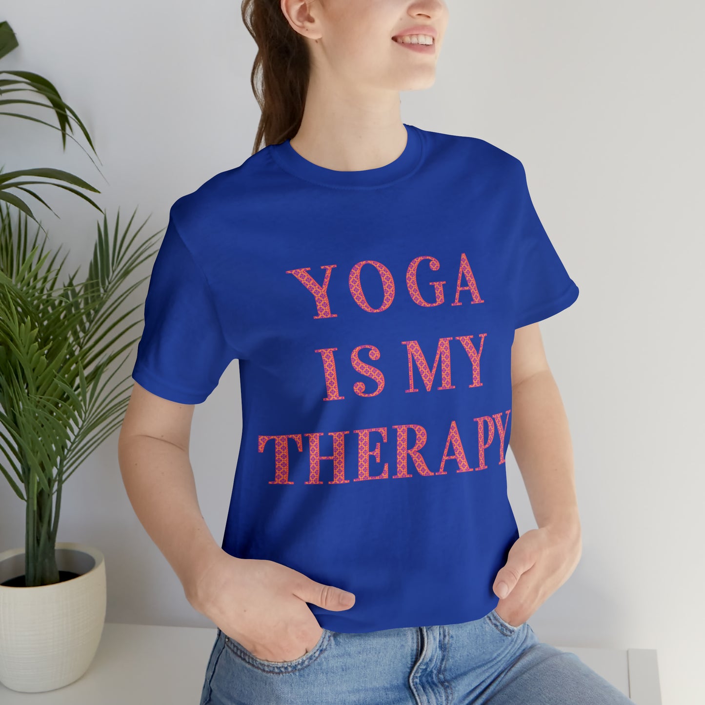 Yoga Is My Therapy- Adult, Regular Fit, Soft Cotton, Full Size Image, T-shirt