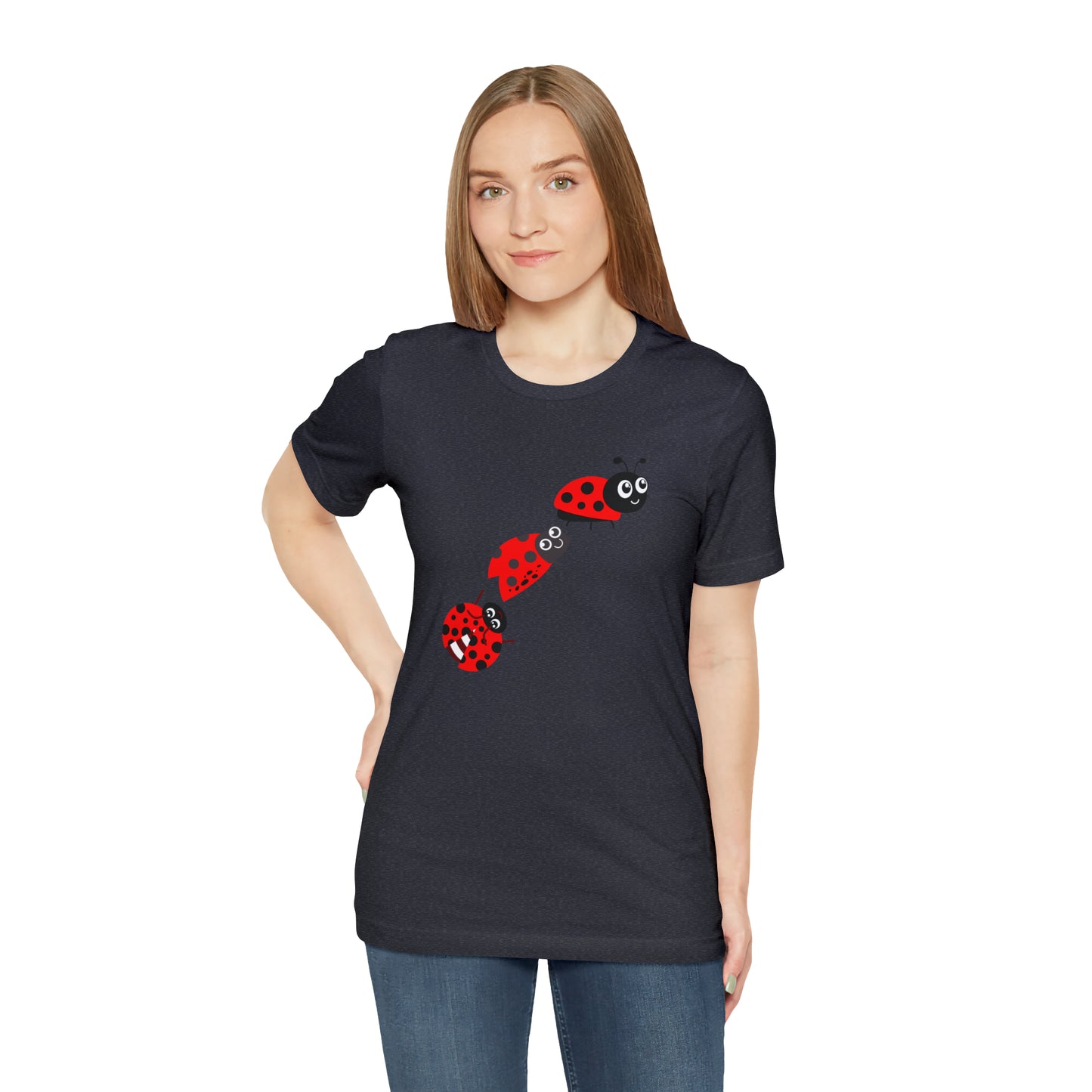 Ladybug Crossing Bug, Flowers, Plants- Adult, Regular Fit, Soft Cotton, T-shirt