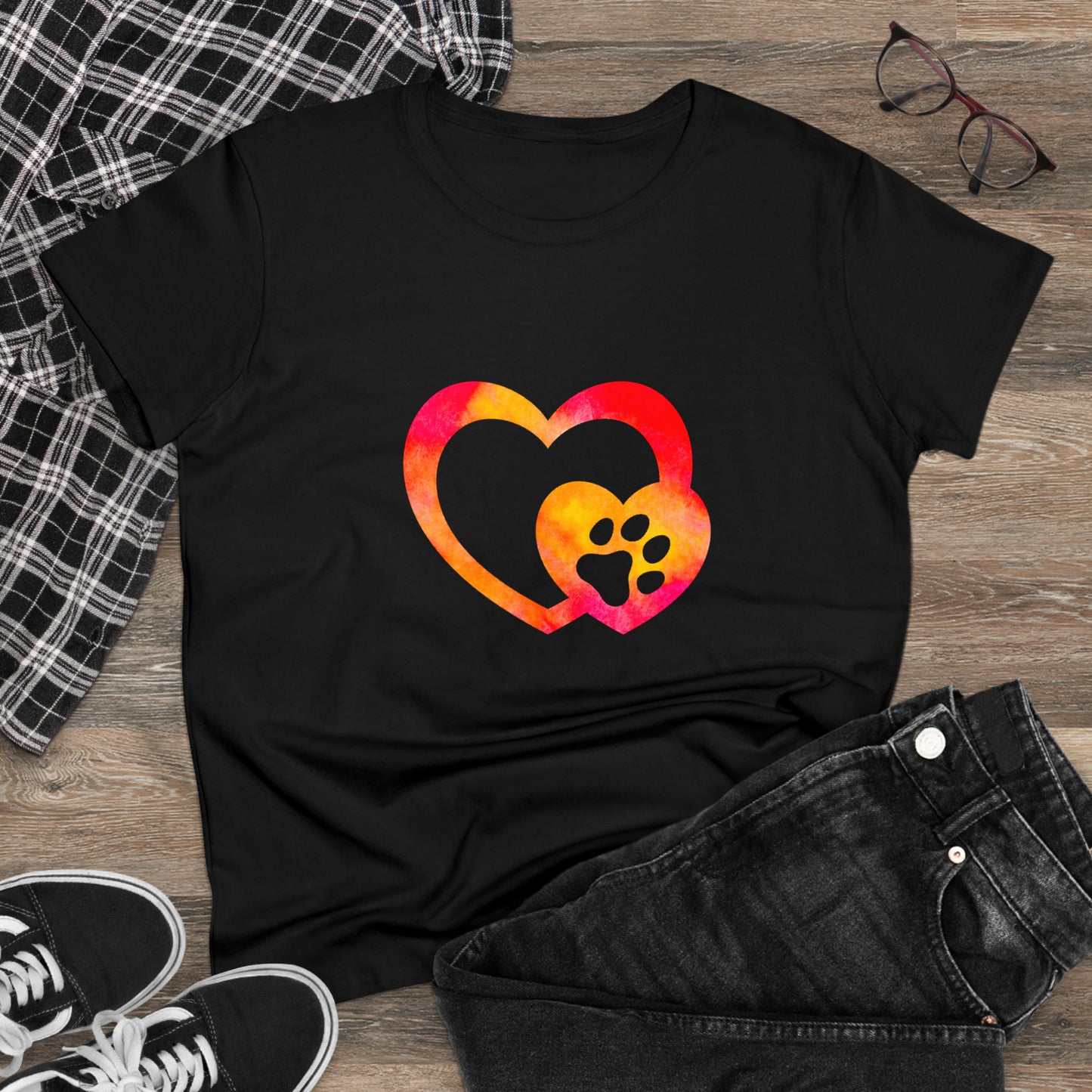 Art, Colorful, Love, Dog Paw- Adult, Semi-fitted, T-shirt