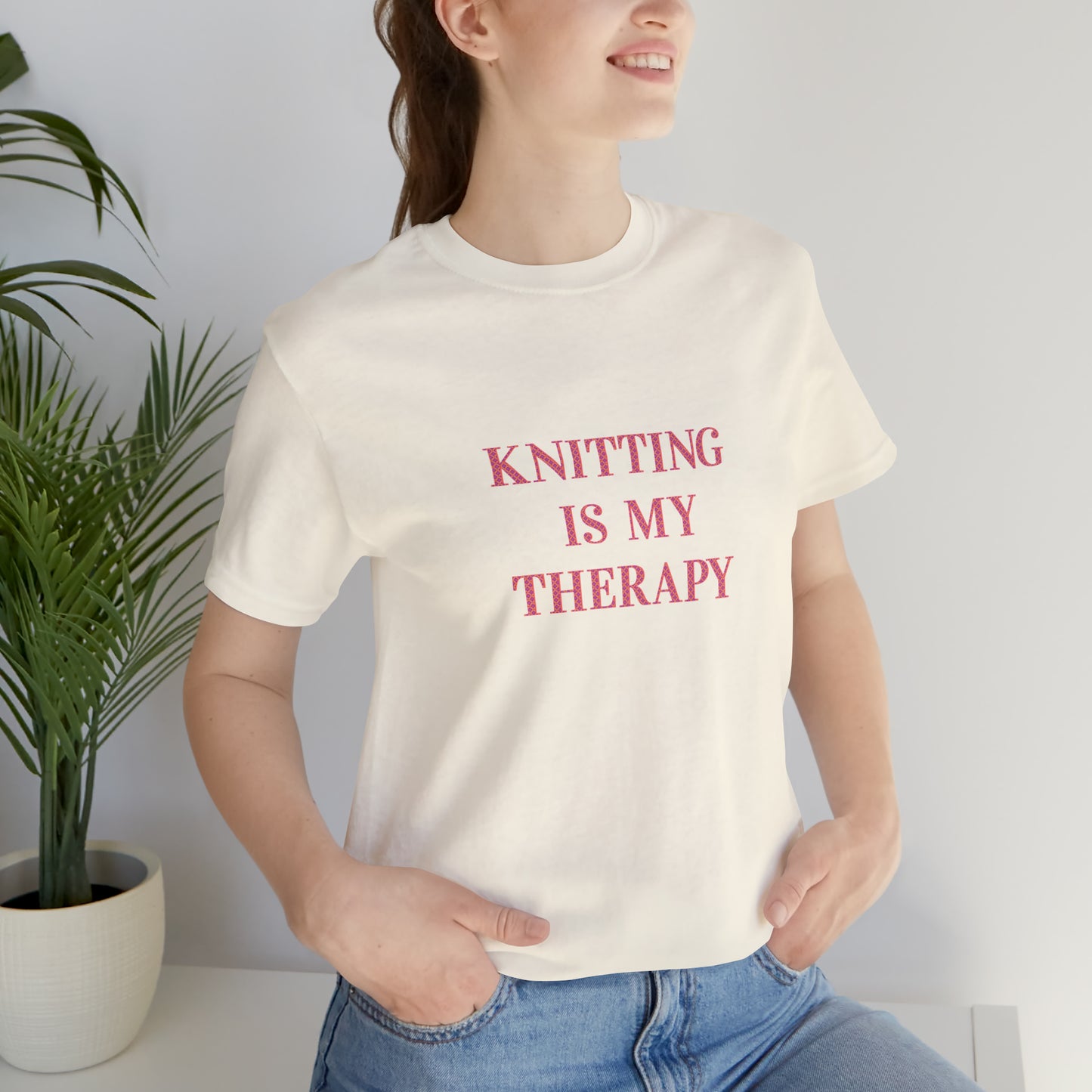 Knitting Is My Therapy- Adult, Regular Fit, Smaller Size Image, Soft Cotton, T-shirt