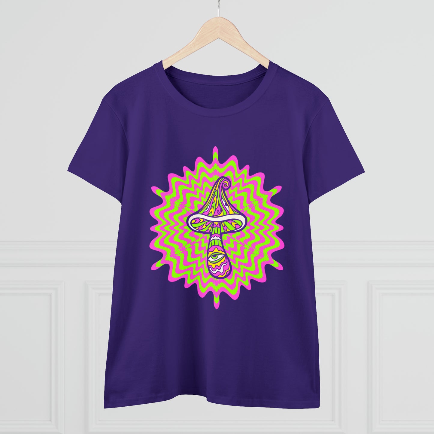 Colorful, Retro Mushrooms- Adult, Semi-fitted, Smaller Size Image, T-shirt