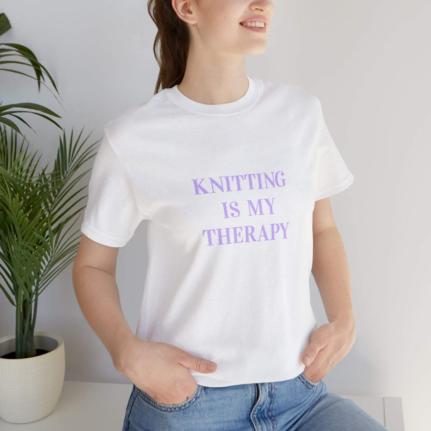 Knitting Is My Therapy- Adult, Regular Fit, Smaller Size Image, Soft Cotton T-shirt