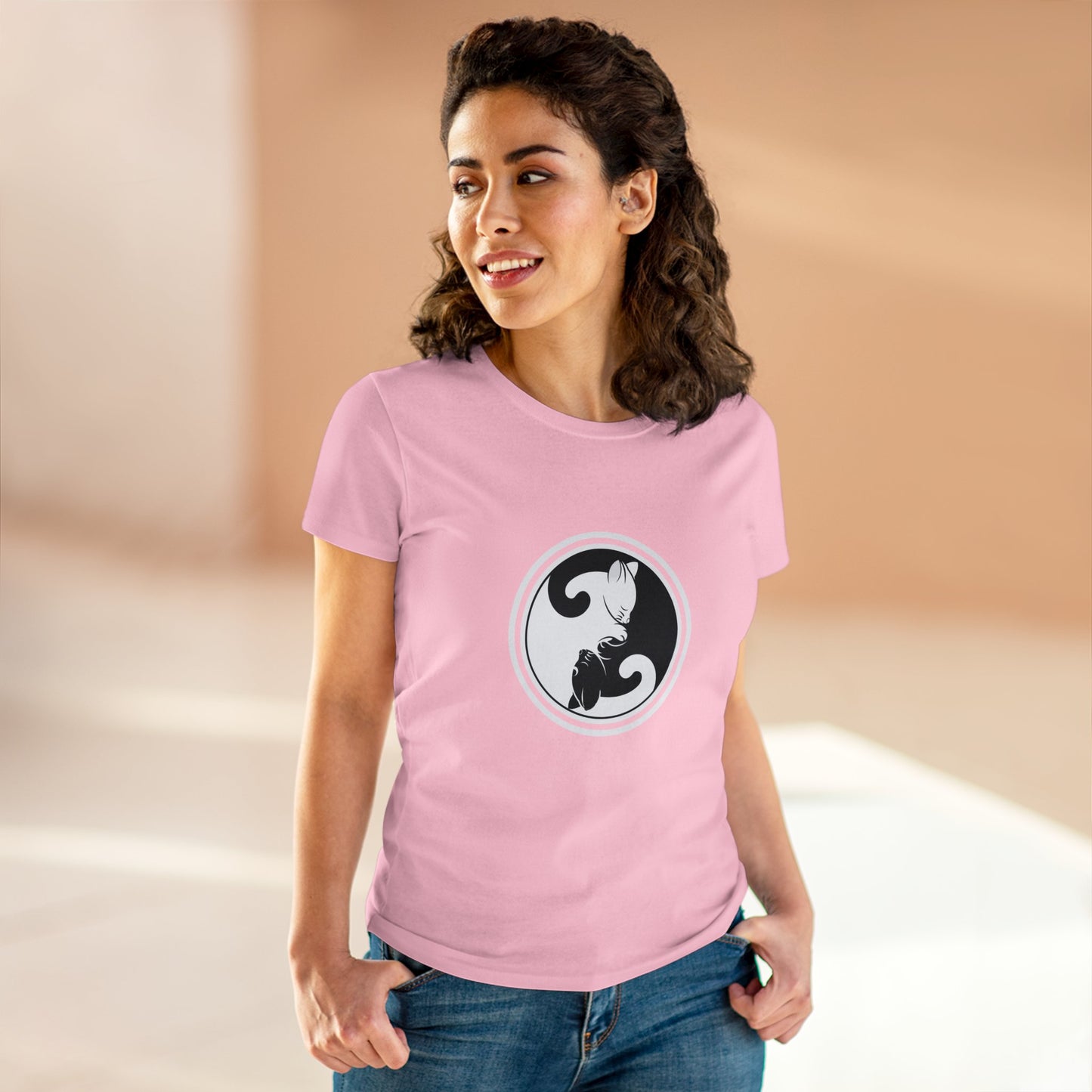 Symbol, Ying Yang, Cat- Adult, Semi-fitted, Smaller Size Image, T-shirt