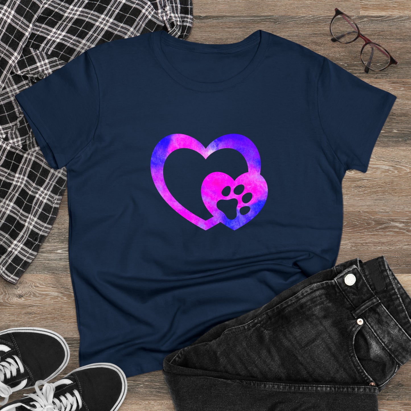 Art, Colorful, Love, Dog Paw- Adult, Semi-fitted, T-shirt