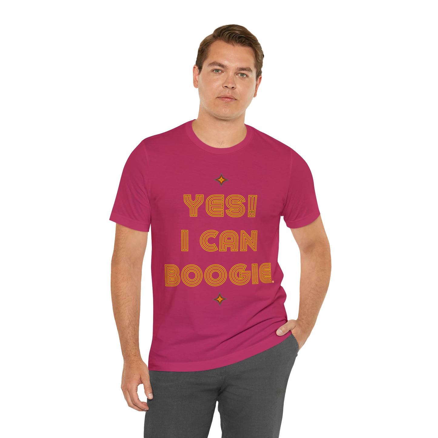 Dance, I Can Boogie, Retro Disco Dance, Words- Adult, Regular Fit, Soft Cotton, Full Size Image, T-shirt