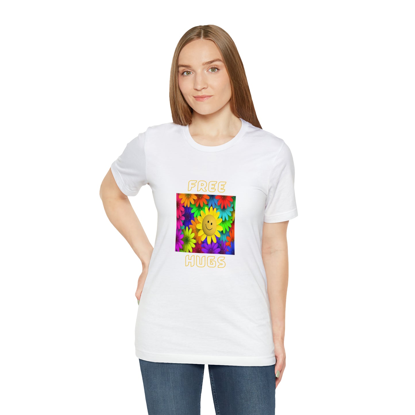 Positive, Art, Colorful, Nature, Flowers, Free Hugs- Adult, Regular Fit, Soft Cotton,  T-shirt